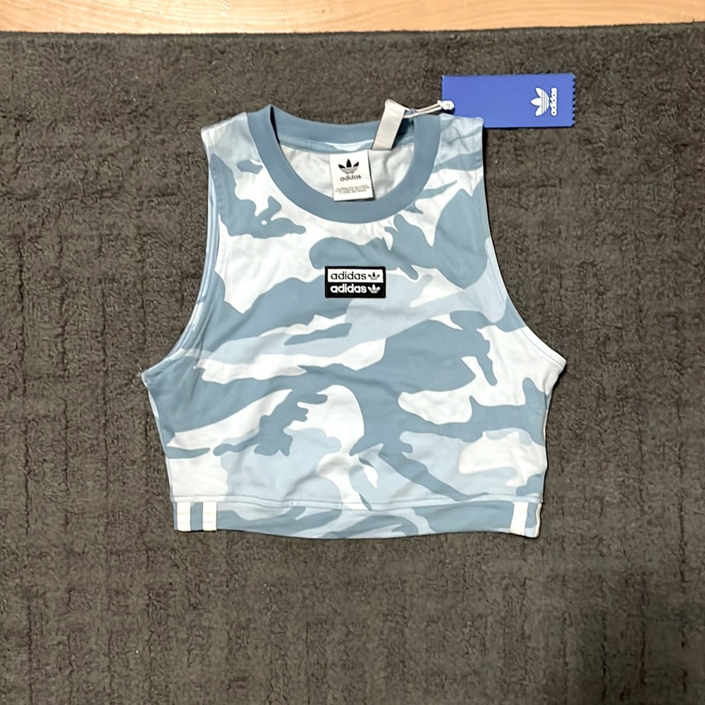 ADIDAS - FM2486 CROP TANK TOP - SIZE 2XS - BLUE CAMO - NWT
